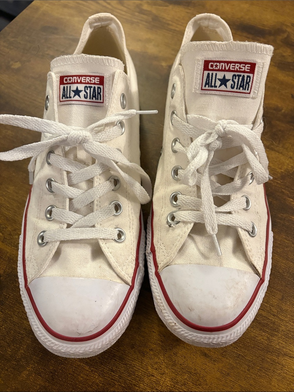 Converse White Canvas Low Top Sneakers with Red Trim